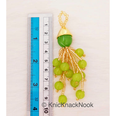 Green Beads Tassels Latkan, Indian Antique Distressed Latkans, Gold Beaded Danglers